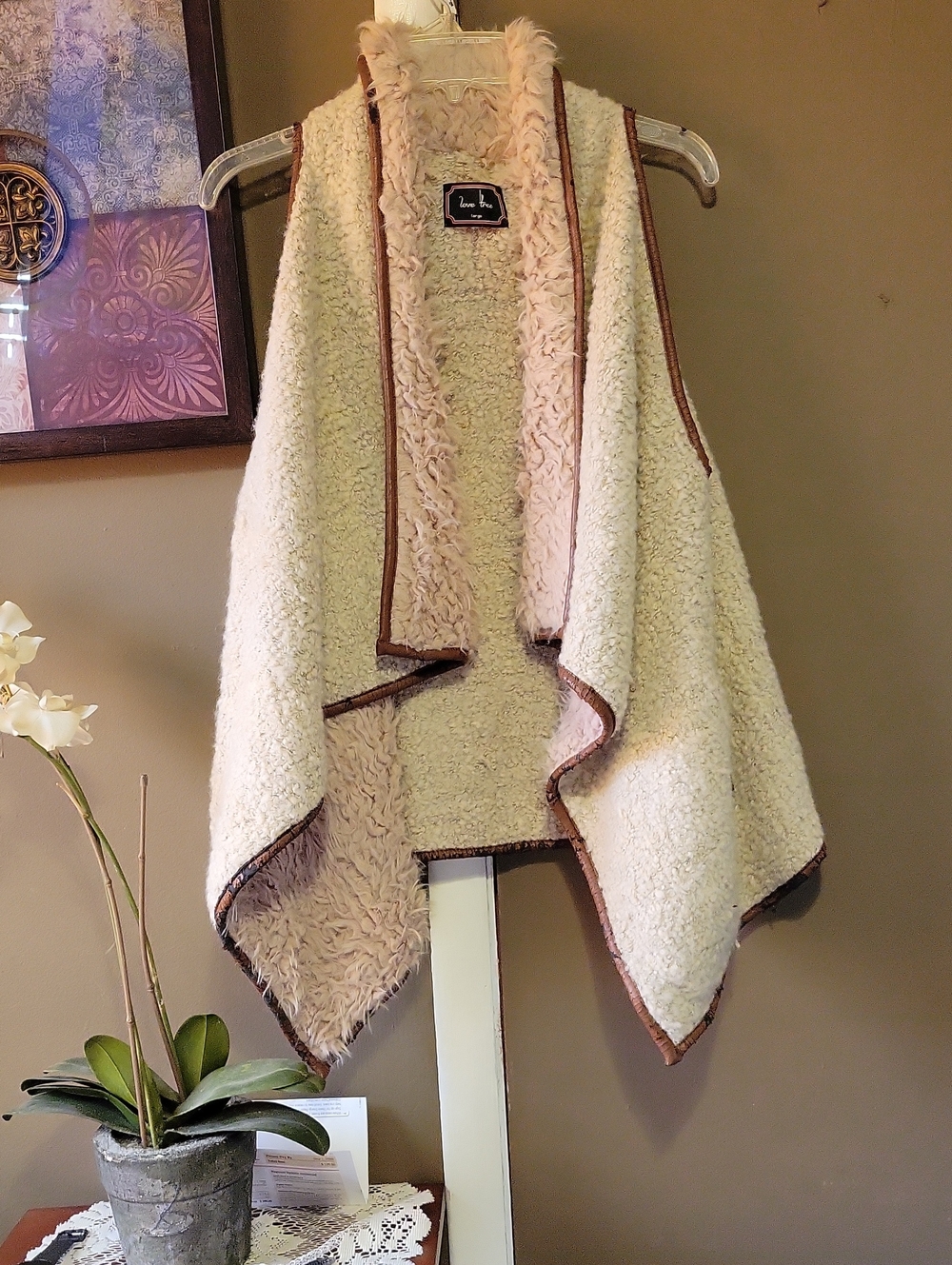 Cozy Faux-Shearling Drape Vest - Cream